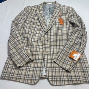 NWT Tallia Verdello Slim Fit Linen Tan Plaid Linen 2 Button Blazer Size 46L New